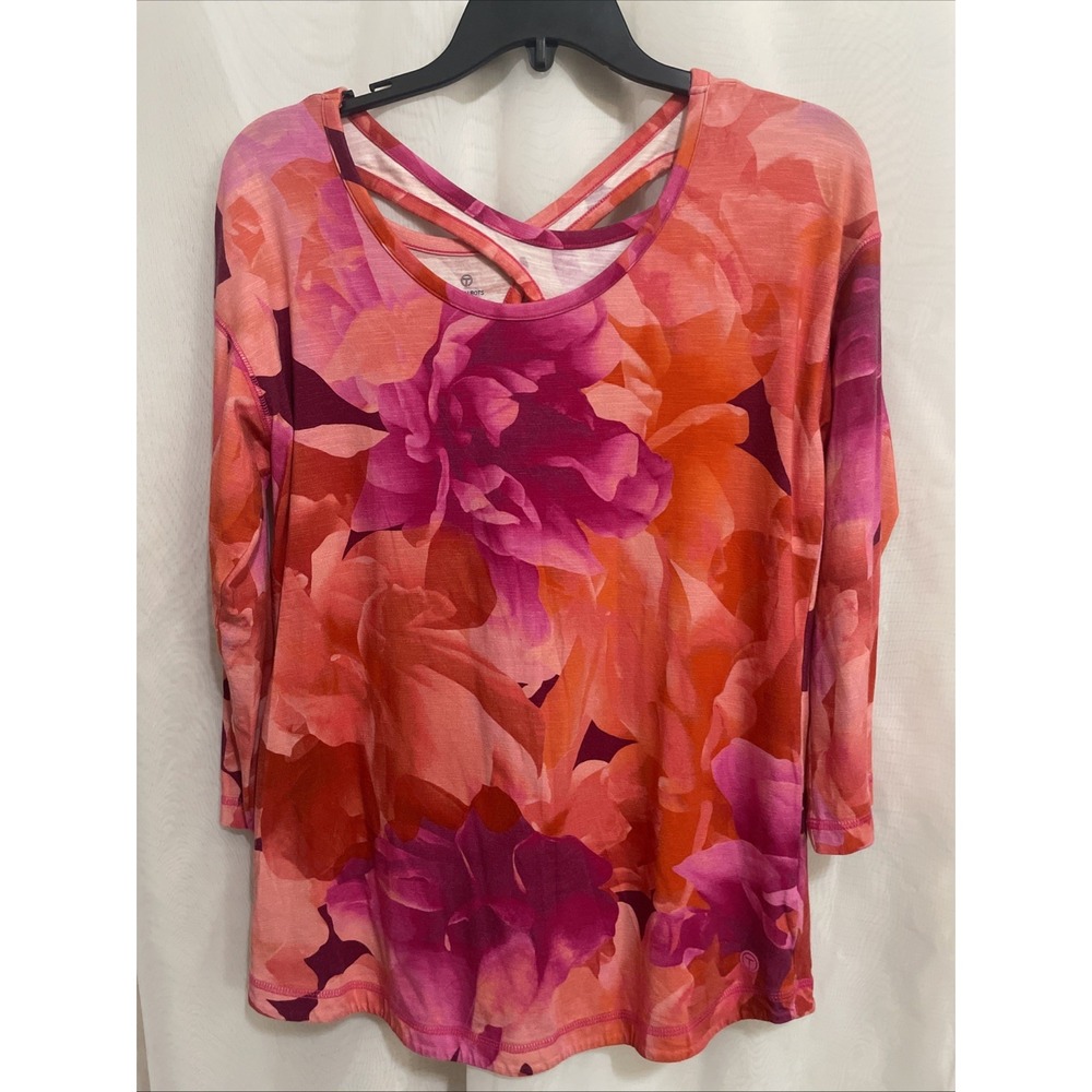 T By Talbots Small Pink Orange Purple‎ Floral Shirt Womens  Long Sleeve